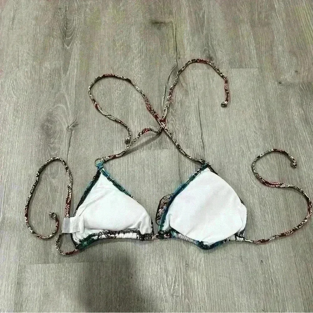 Split Blue Brown Pattern String Bikini Top Women’… - image 2